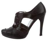 Thumbnail for your product : Stuart Weitzman Embossed Leather Lace-Up Booties