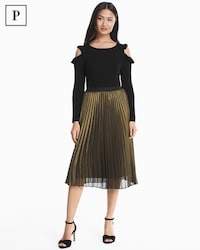 White House Black Market Petite Pleated Metallic Midi Skirt