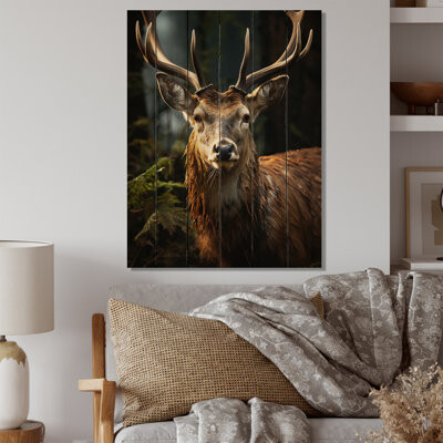 Millwood Pines Brown Deer Portrait Vibrant II On Wood Print