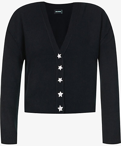 Zadig & Voltaire Womens Noir Mirka Star-Button Cashmere Cardigan L