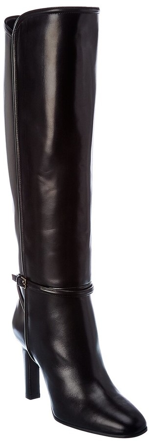 black leather boots with gold hardware