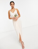 Thumbnail for your product : TFNC Petite bridesmaid satin halterneck top maxi dress in light blush