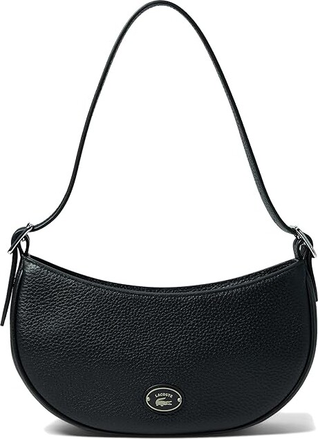LACOSTE Black Nylon & Leather Slouchy Crossbody Shoulder Bag