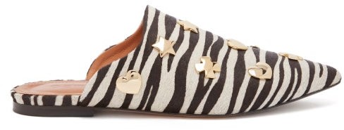 Osman Heidi Zebra-print Calf-hair Backless Loafers - Womens - Black White Osman Heidi Zebra-print Calf-hair Backless Loafers - Womens - Black White