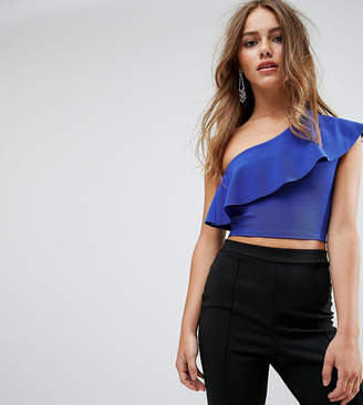 Missguided Petite One Shoulder Ribbed Frill Crop Top