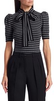 Thumbnail for your product : Michael Kors Striped Cashmere Knit Puff-Sleeve Bow Blouse