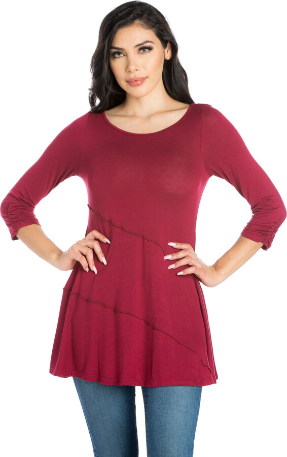 24/7 Comfort Apparel Women’s Ruched Sleeve Swing Tunic Top