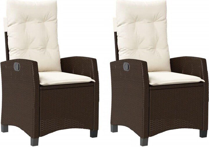 VidaXL Reclining Patio Chairs 2 pcs with Cushions Brown Poly Rattan