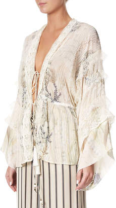 Camilla Tie-Front Printed Lace Kimono
