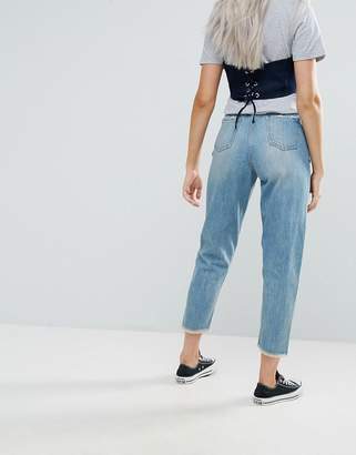 Urban Bliss Petite Deconstructed Straight Leg Tonal Panelled Jeans