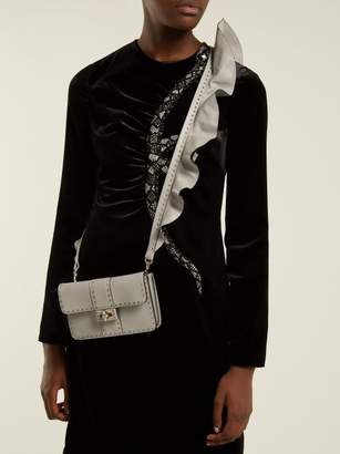 Valentino Rockstud Ruffle Strap Cross Body Leather Bag - Womens - Light Grey