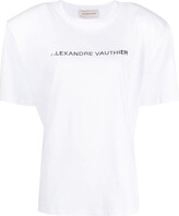 logo-print shoulder-pad T-shirt 