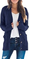 Thumbnail for your product : Zesoyne Womens Long Sleeve Cable Knit Sweater Cardigan Open Front Button Outerwear Large Navy Blue