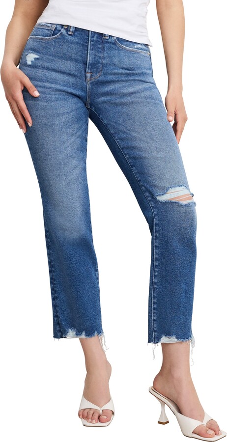 Good American Good Petite Distressed Crop Straight Leg Jeans