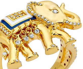 BUDDHA MAMA 20kt Yellow Gold Elephant Enamel And Diamond Ring