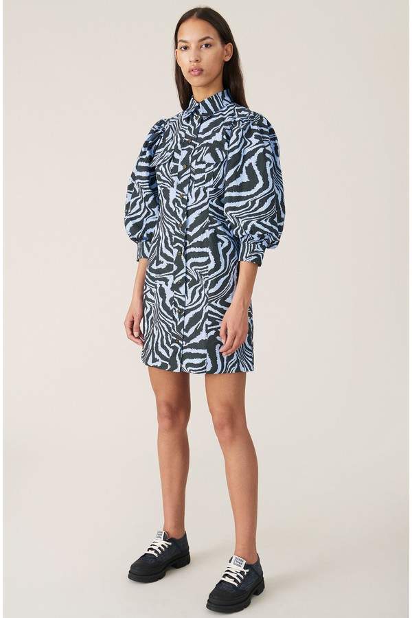 ganni printed poplin dress