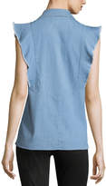 Thumbnail for your product : 7 For All Mankind Sleeveless Ruffled Button-Front Denim Shirt
