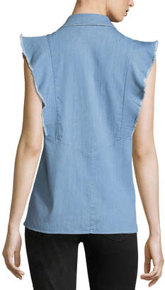7 For All Mankind Sleeveless Ruffled Button-Front Denim Shirt