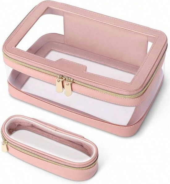 LOVELAY CREATIONS ChicPinkTravelCosmeticOrganizer-TransparentWaterproofDesignwithBrushStoragepinkStandard