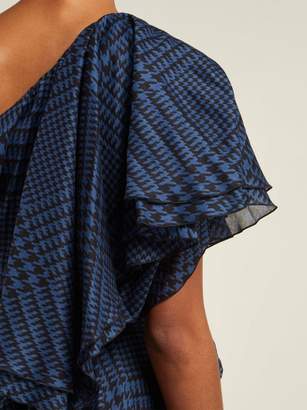 Alexandre Vauthier Houndstooth One Shoulder Cotton Mini Dress - Womens - Navy Multi