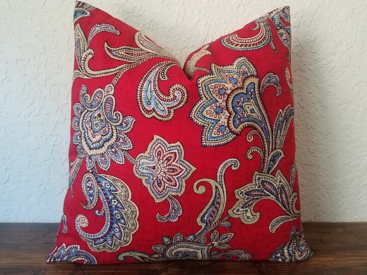 Etsy Floral Farmhouse Pillow Cover Red Cotton Accent