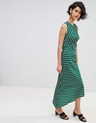 Warehouse Asymmetric Hem Stripe Sleeveless Dress