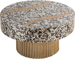 Latitude Run Stainless Steel Base Coffee Table, Mother Of Pearl Top, Brass Finish, For Modern Living, 32X32x17 Inches, 38 Pounds & Contemporary Table With Support,
