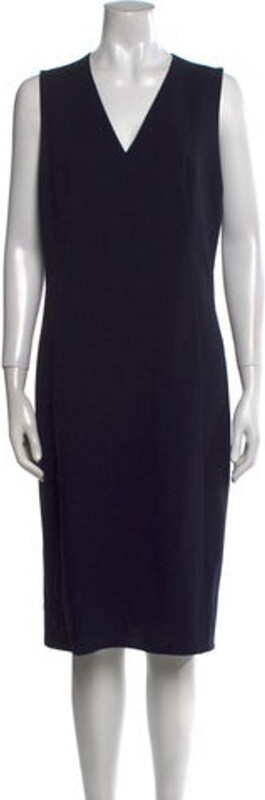 Akris Wool Shift Dress Blue Sleeveless with V-Neck Concealed Zip Closure at Back Designer