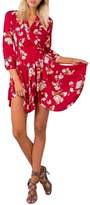 Thumbnail for your product : Berrygo Women's Boho V Neck Long Sleeve Floral Print Irregular Hem Mini Dress with Belt