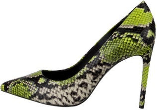 Alice + Olivia Snakeskin Pumps Green Animal Print Pointed-Toes Includes Box & Dust Bag Unfortunately, due to restrictions, this item may not be eligible for shipping in all areas.