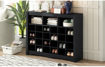Winston Porter Black Shoe Cabinet With 24  Sleek Style For Home Decor And Versatile Use