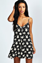 Thumbnail for your product : boohoo Rhea Daisy Print Strappy Swing Playsuit