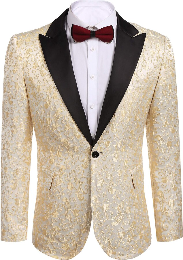 Fisoul Mens Floral Party Dress Suit One Button Suits Stylish Dinner Jacket Wedding Blazer Prom Tuxedo