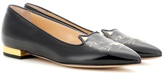 Charlotte Olympia Mid-century Kitty Patent Leather Slippers