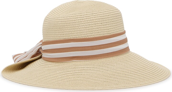 Tirrinia Floppy Straw Sun Hat for Women Striped Foldable Beach Cap with Wide Brim Tan