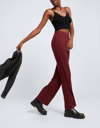 8 By YOOX Ribbed Stretchy Pull-on Culottes Pants Burgundy