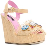 Thumbnail for your product : Dolce & Gabbana Embellished Straw Wedges