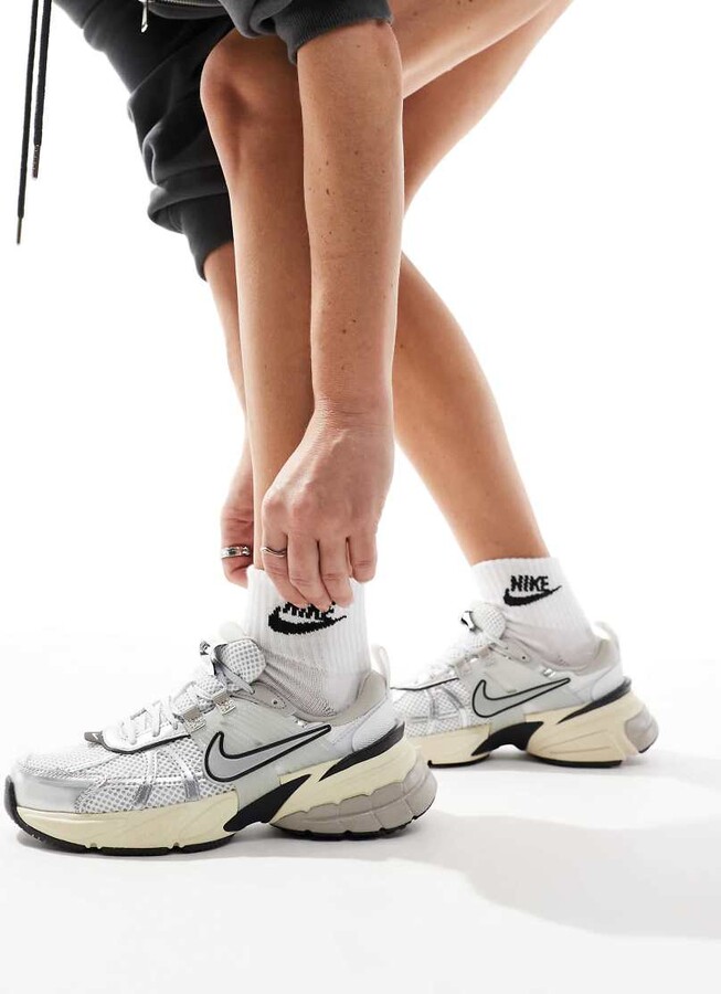 Nike V2K Run sneakers in white and silver