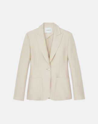 Lafayette 148 New York Plus Size Flax Linen Canvas Fitted Blazer