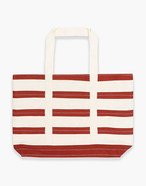 Large Shopper Tote Beach Bag Natural with Stripes and Gold Heart by Artebene 