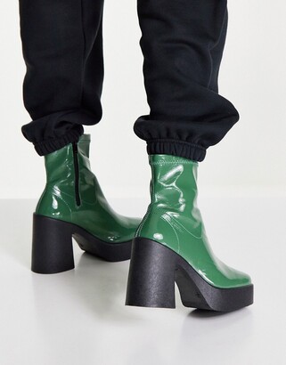 Topshop Billie platform sock boot in green