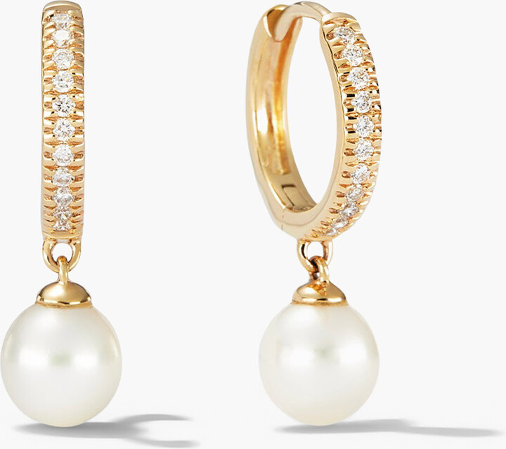 Mejuri Pave Diamond Pearl Huggies