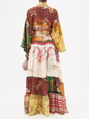 RIANNA + NINA Patchworked Vintage-silk Wrap Coat - Multi