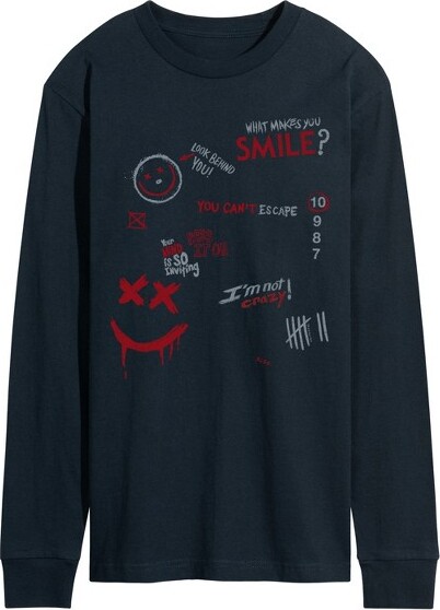 S.MILE Men'sSMILEYouCan'tEscapeLongSleeveGraphicT-Shirt-Navy-X-Large