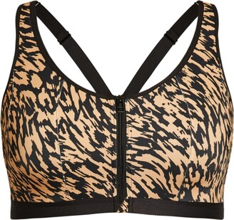 HIIT sports bra with strap detail in blurred animal print, ASOS