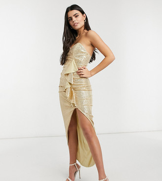 Jaded Rose Petite bandeau embellished dress with thigh split in gold