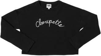 Karl Lagerfeld Paris Embroidered Interlock Cropped T-Shirt