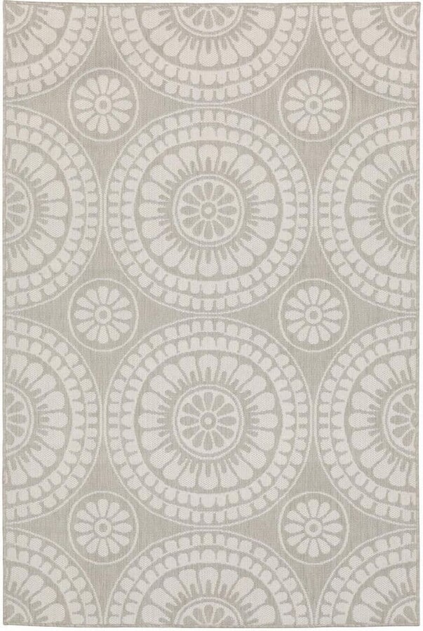 HomeRoots Gray, Ivory 10 ft. x 13 ft. Loomed Geometric Polypropylene Rectangle Indoor/Outdoor Area Rug