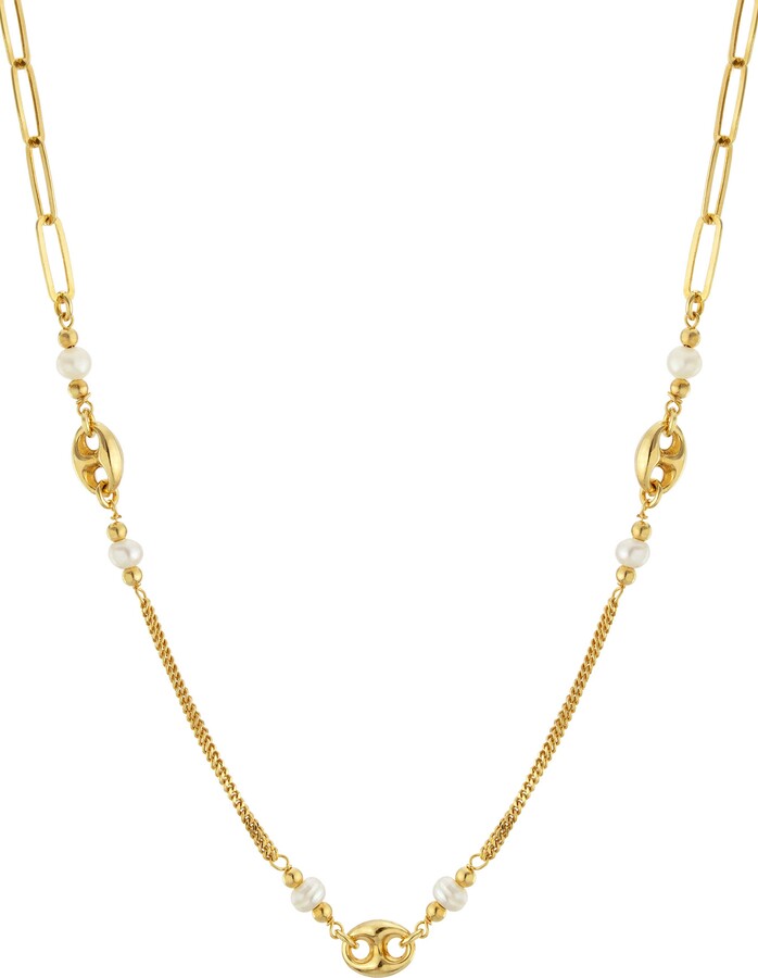 ATHRA LUXE Cultured Pearl Chain Link Necklace