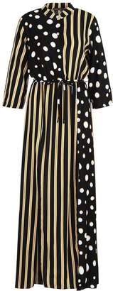 boohoo Polka Dot + Stripe Mix Print Maxi Shirt Dress